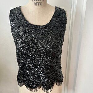 Vintage 1960's ALEXANDER'S Beaded and Sequined Sleeveless Black Top Size Medium